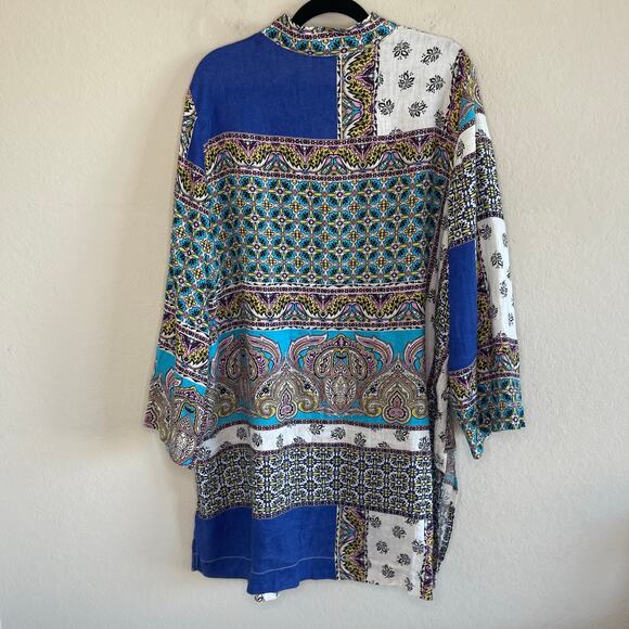 Chicos Open Front Linen Duster Jacket Patchwork - Size 2/L (12-14) - Picture 7 of 9